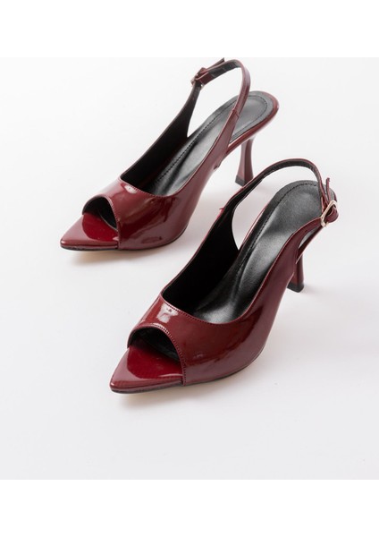 717 Bordo Rugan Sivri Burunlu Topuklu Kadın Sandalet modelleri