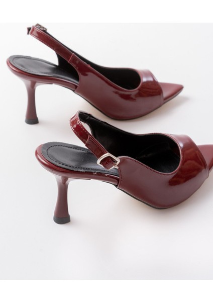 717 Bordo Rugan Sivri Burunlu Topuklu Kadın Sandalet indirimleri