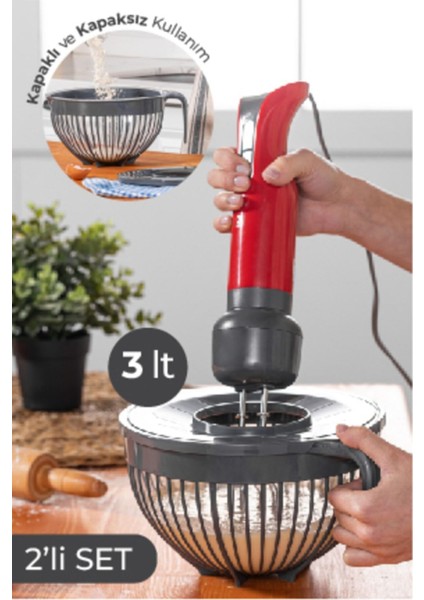 2li Linea Kapaklı Mikser Kabı 3 Litre Siyah