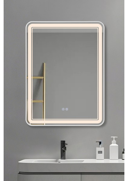 Akıllı Ayna Buhar Tutmayan 3 Renk Ledli Beyaz Çerçeveli Banyo Aynası Lavabo Aynası 60X80 Cm fiyatları