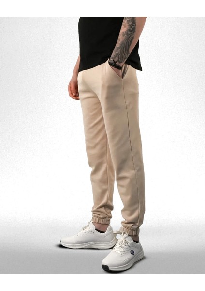 Duo-Flex Jogger -Double Face Lastik Paça Unisex Eşofman Altı Krem Renk