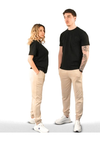 Duo-Flex Jogger -Double Face Lastik Paça Unisex Eşofman Altı Krem Renk modelleri