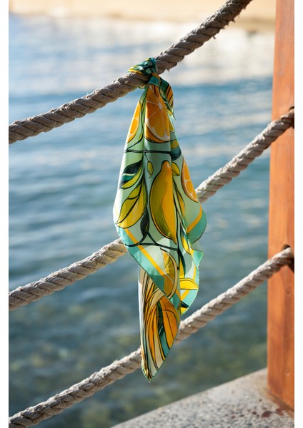 Lemon Daze %100 Ipek Saten Kadın Fular