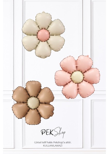 3lü Bohem Papatya Folyo Balon Seti Retro Krem Kahve Pembe Papatya Balonlar