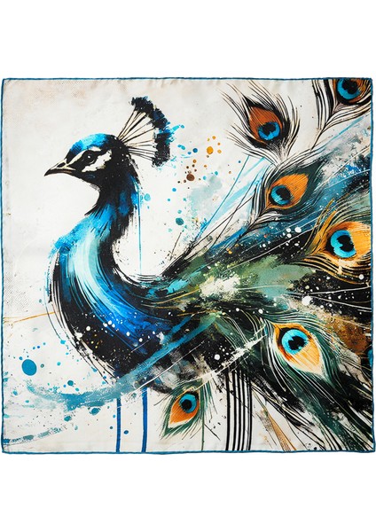 Peacock Grace %100 Ipek Saten Kadın Fular