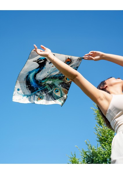 Peacock Grace %100 Ipek Saten Kadın Fular fırsatları