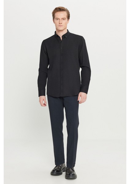 Erkek Siyah Düğmeli Yaka Kolay Ütülenebilir Pamuklu Slim Fit Dar Kesim Oxford Gömlek fırsatları