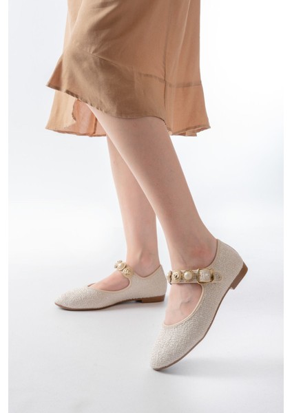 İNF-6363 Bej Havlu Desenli Baret Tokalı Günlük Bayan Ayakkabı