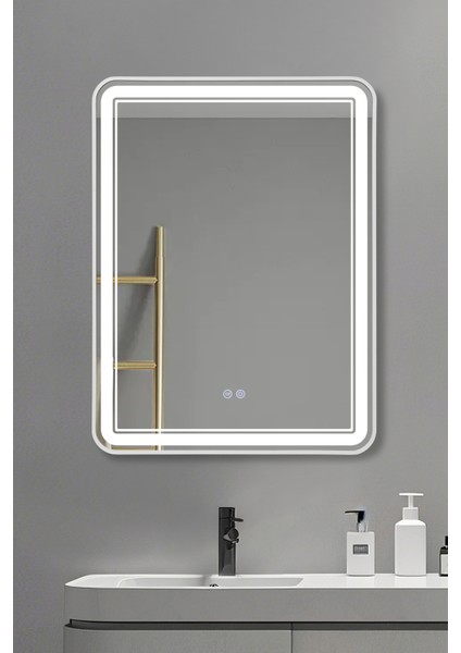 Akıllı Ayna Buhar Tutmayan 3 Renk Ledli Beyaz Çerçeveli Banyo Aynası Lavabo Aynası 60X90 Cm fiyatları