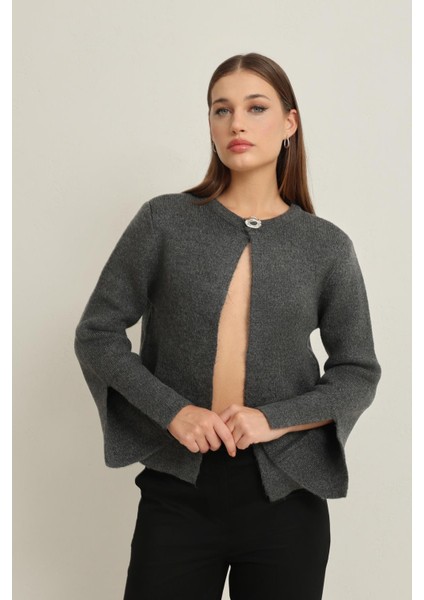 Antrasit Kol Detaylı Basic Triko