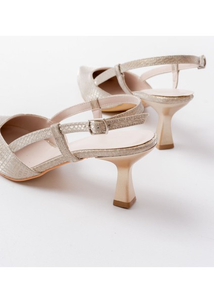 725 Gold Pul Desenli Sivri Burunlu Topuklu Kadın Ayakkabı indirimleri