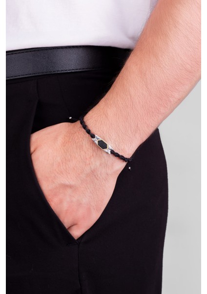 Siyah Ipli 14 Ayar Altın Erkek Ayarlanabilir Gümüş Ipli Bileklik fiyatları