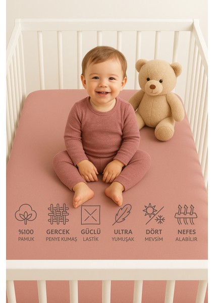 %100 Pamuklu Lastikli Penye Bebek Çarşafı | Park Yatak | 60X120 | 70X110 | 70X120 | 70X130 | 70X140|