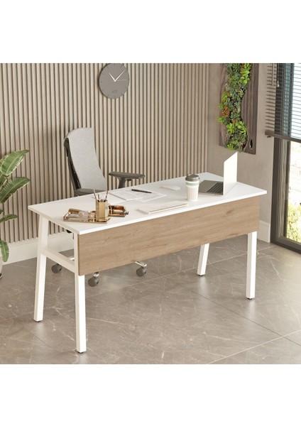 Molena Metal Çalışma Masası Ofis Masası Çekmeceli 140CM Sepet-Beyaz Ma5-Sw