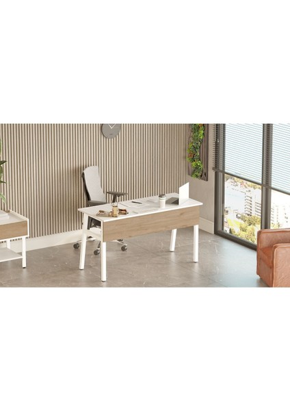 Molena Metal Çalışma Masası Ofis Masası Çekmeceli 140CM Sepet-Beyaz Ma5-Sw fırsatları