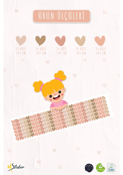 Boho Asimetrik Kalpler 150'li Duvar Sticker Seti – Çocuk ve Bebek Odası İçin Dekoratif Kalp Desenleri fırsatları