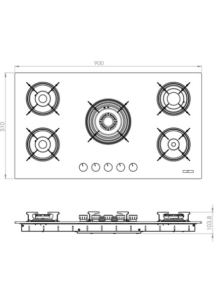 Döküm Izgaralı 5'li Beyaz Cam Ankastre Ocak C9-50WF modelleri