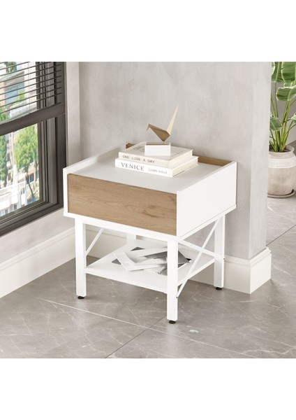 Molena Komodin Ofis Keson Çekmeceli Beyaz Metal Ayaklı Sepet-Beyaz Ma7-Sw