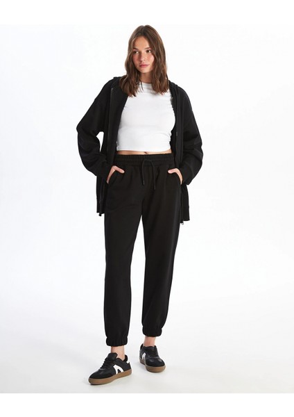 Xsıde Siyah Kadın Beli Lastikli Düz Jogger Eşofman Altı