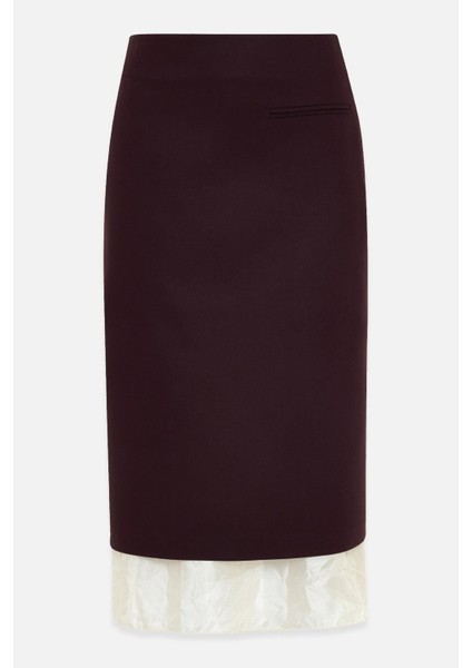 Bordo Cep Detaylı Tam Kalıp Midi Boy Etek fiyatları