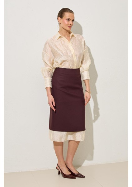 Bordo Cep Detaylı Tam Kalıp Midi Boy Etek indirimleri