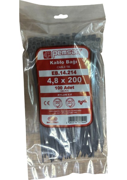 Kablo Bağı Cırt Kelepçe 4.8X200 mm Siyah 100 Adet Fiyatıdır