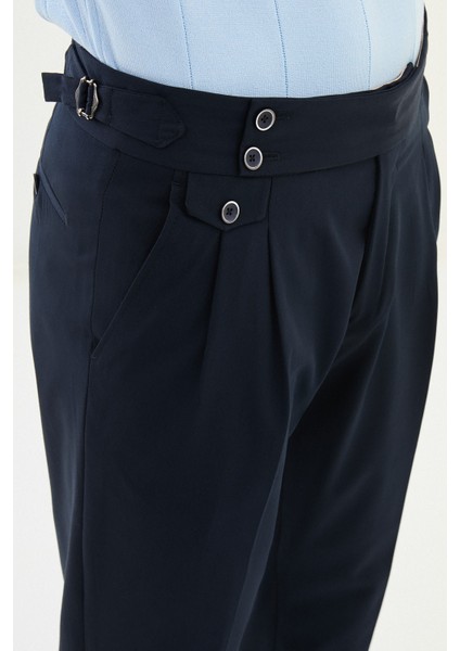 Pileli Lacivert Super Slim Fit Beli Tokalı Erkek Pantolon fiyatları