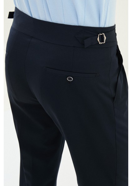 Pileli Lacivert Super Slim Fit Beli Tokalı Erkek Pantolon fırsatları