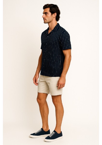 Apaş Yaka Çizgili Esnek Bürümcük Kumaş Erkek Gömlek modelleri