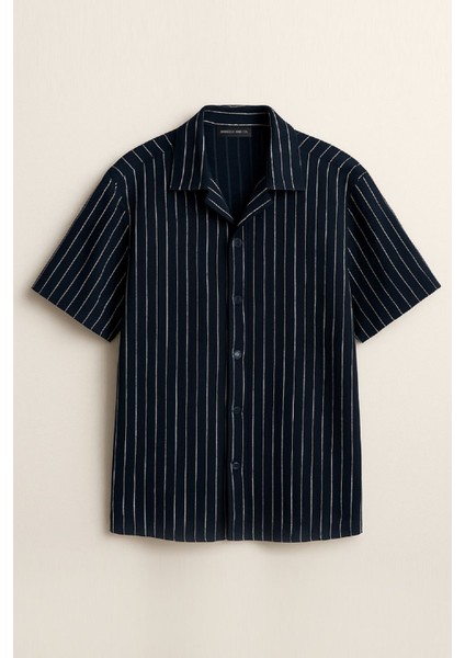 Apaş Yaka Çizgili Esnek Bürümcük Kumaş Erkek Gömlek fırsatları