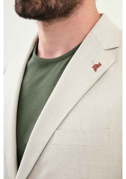 Ekoseli Bej Slim Fit Mono Yaka Erkek Ceket fiyatları