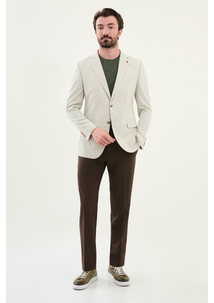 Ekoseli Bej Slim Fit Mono Yaka Erkek Ceket modelleri