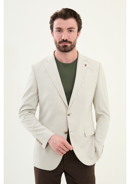 Ekoseli Bej Slim Fit Mono Yaka Erkek Ceket fırsatları