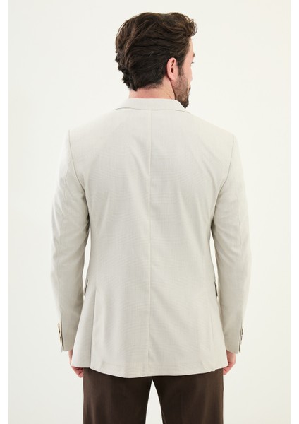 Ekoseli Bej Slim Fit Mono Yaka Erkek Ceket indirimleri