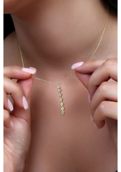 18K Altın Kaplamalı 925 Ayar Gümüş Çiçek Dizisi Kolye - 23183702