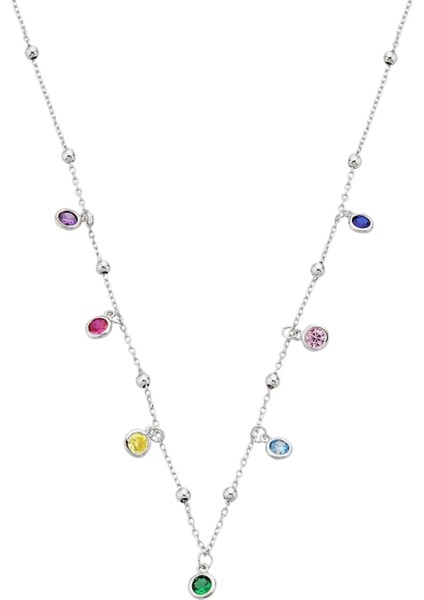 925 Ayar Gümüş Renkli Taşlı Toplu Kolye - 23175801