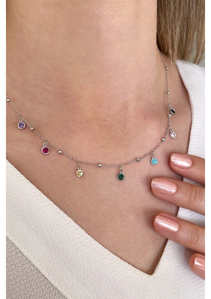 925 Ayar Gümüş Renkli Taşlı Toplu Kolye - 23175801 fiyatları