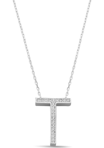 925 Ayar Gümüş T Harfi Kolye - 23091202