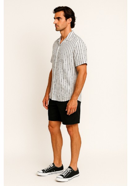 Apaş Yaka Çizgili Esnek Bürümcük Kumaş Erkek Gömlek fiyatları