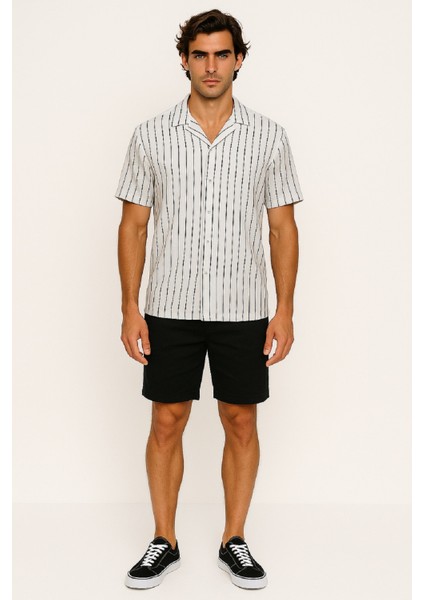 Apaş Yaka Çizgili Esnek Bürümcük Kumaş Erkek Gömlek modelleri