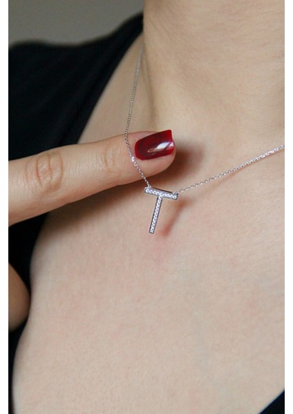 925 Ayar Gümüş T Harfi Kolye - 23091202 modelleri