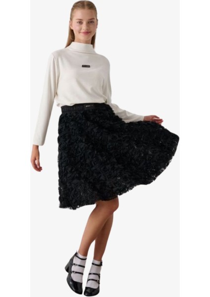 09-15 Yaş Kız Çocuk Yarım Balıkçı Yaka Bluz - Ekru