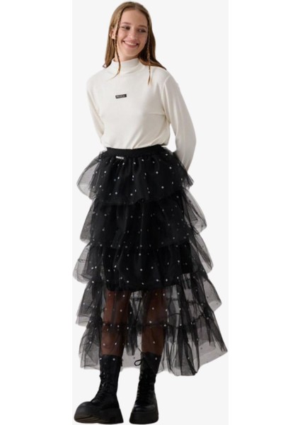 09-15 Yaş Kız Çocuk Yarım Balıkçı Yaka Bluz - Ekru modelleri