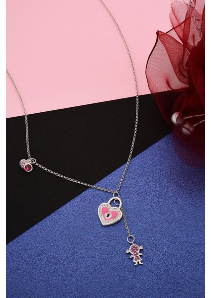 925 Ayar Gümüş Kız Çocuğu Figürlü Kalp Kolye - 23176601 modelleri