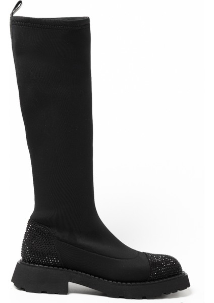 Kadın Çizme GTN-24573 John May Siyah Strec-Siyah Taş