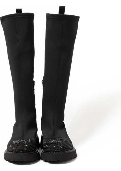 Kadın Çizme GTN-24573 John May Siyah Strec-Siyah Taş