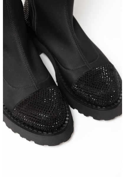 Kadın Çizme GTN-24573 John May Siyah Strec-Siyah Taş