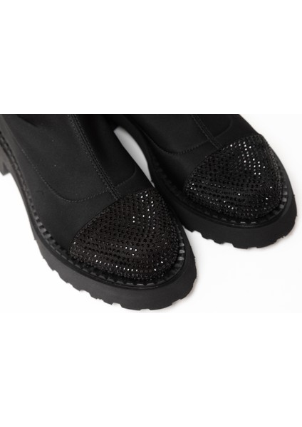 Kadın Çizme GTN-24573 John May Siyah Strec-Siyah Taş