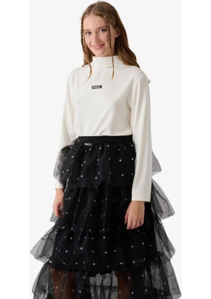 09-15 Yaş Kız Çocuk Nokta Desenli Uzun Tül Etek - Siyah fiyatları