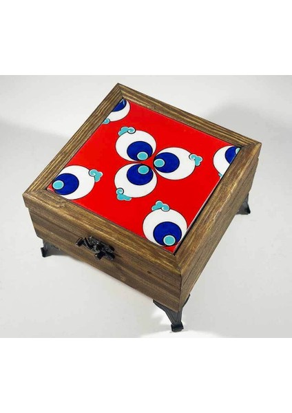 Kırmızı Zeminli Çintemani Motifli Ahşap Saklama Kutusu